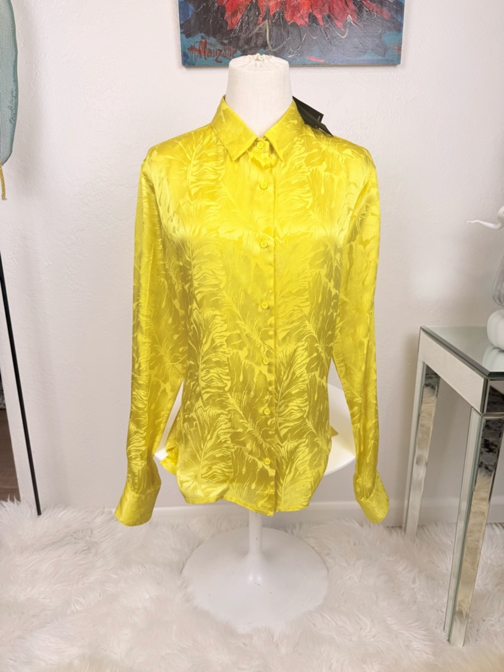 NWT RtA Electric‎ Yellow Jacquard Silk Blend Italian Fabric Blouse